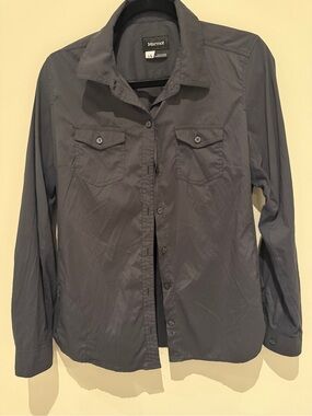 Marmot Womens Large Hiking Travel Shirt Stretch Nylon Button Front Grey